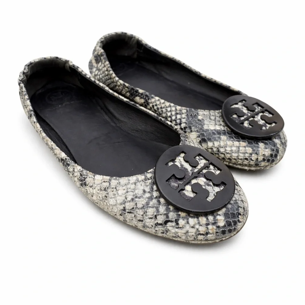 Tory Burch Minnie Snakeskin Ballet Flats Roccia‎ Python Size 6